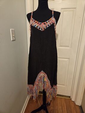 SHEIN Black Swim Coverup with Multicolor Crochet Trim